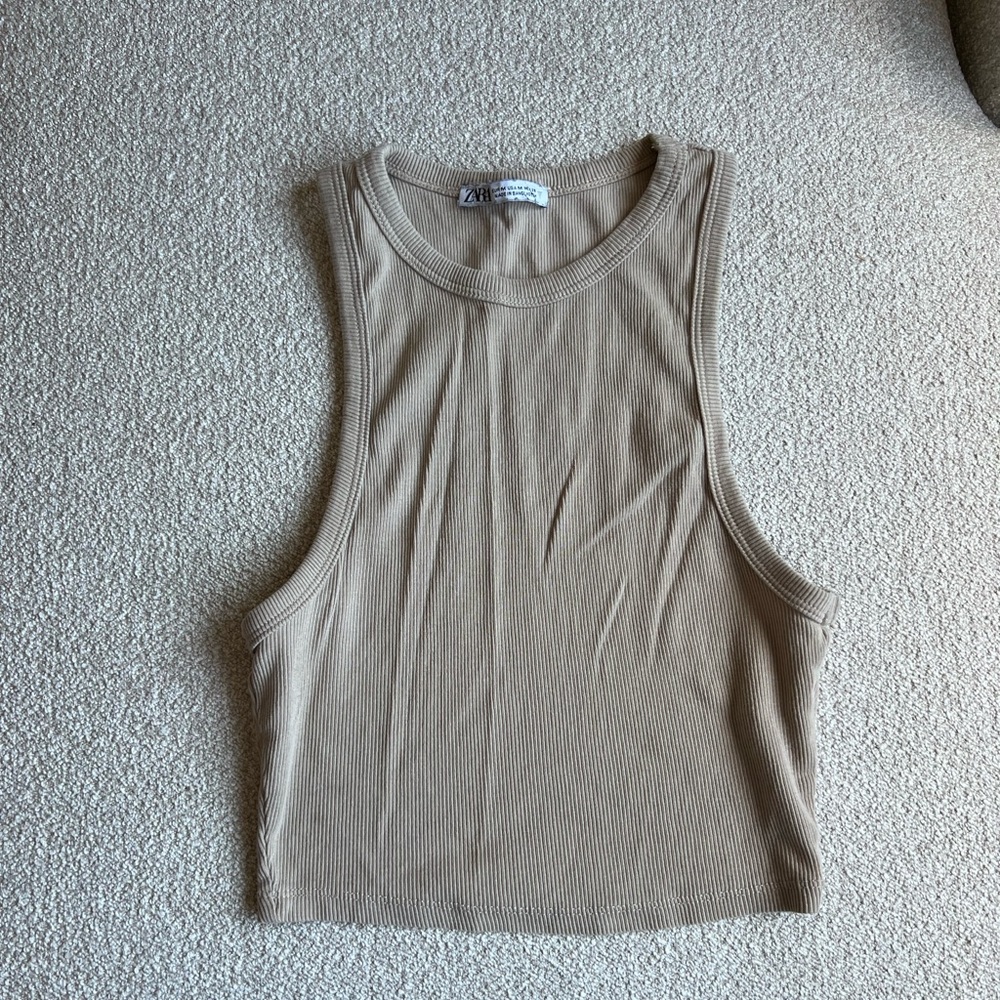 beige ribbed halter top - Zara